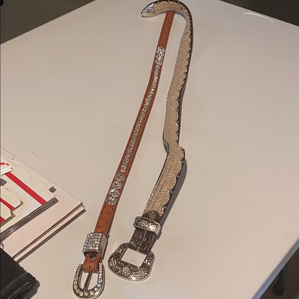 Crystal-Embellished Brown Belt - Women's Accessory